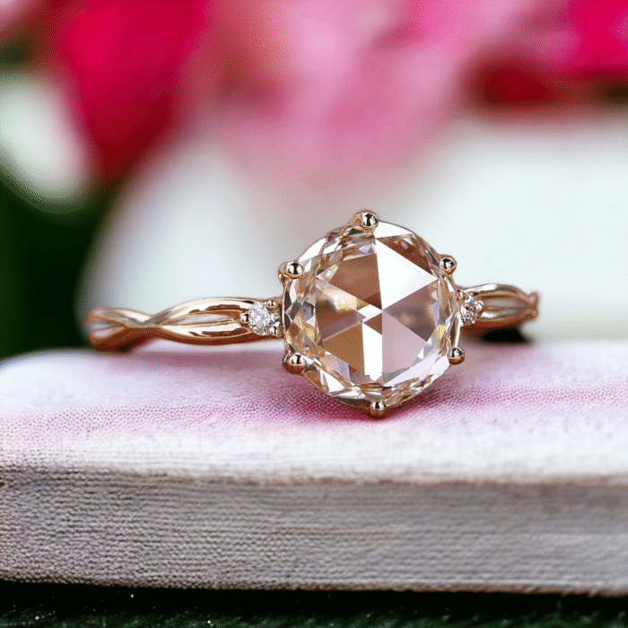 Elegant Round Rose Cut Diamond Ring - Unique Solitaire Engagement Piece, Perfect Proposal Gift - Image 4