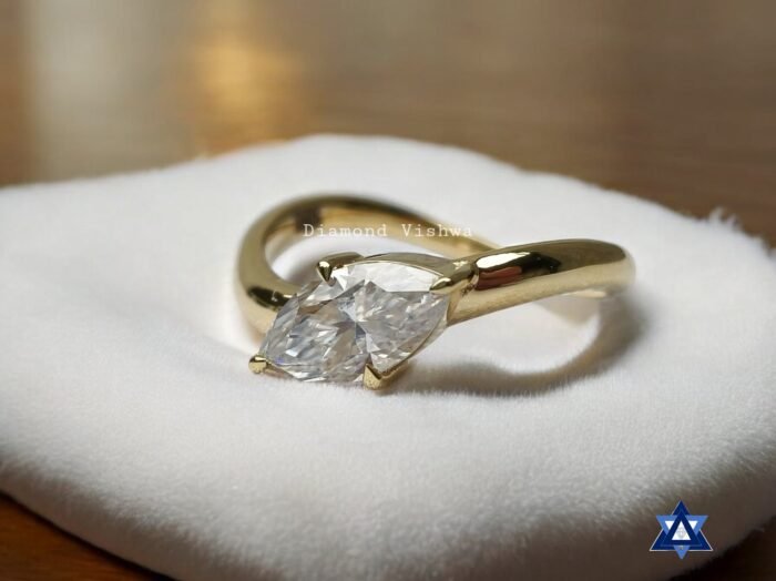 Marquise Cut Moissanite Engagement Ring with Wave Band Design - Image 6