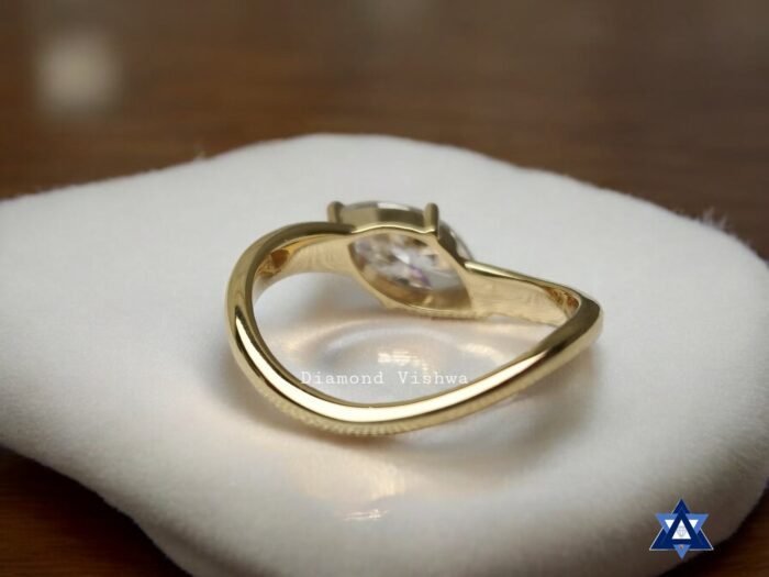 Marquise Cut Moissanite Engagement Ring with Wave Band Design - Image 2