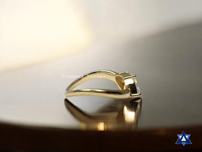 Marquise Cut Moissanite Engagement Ring with Wave Band Design - Image 5