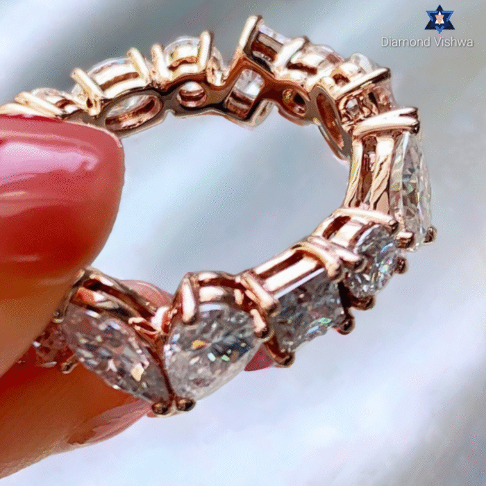 14k Gold Multi-Shape Moissanite Eternity Band - Pear, Emerald & Cushion Cut Gemstone Cluster Ring | Unique Diamond Alternative Anniversary/Wedding Ring for Her - Image 5