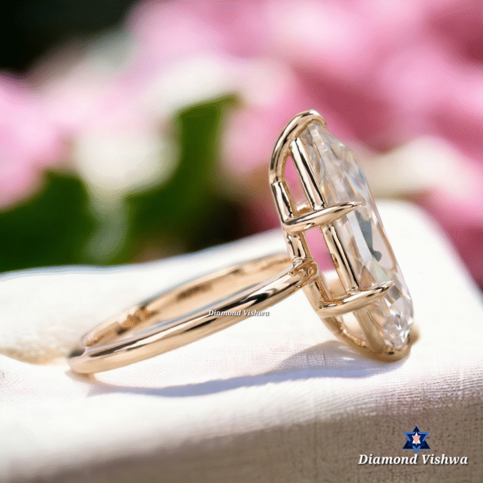 6.1ct Pear Moissanite Engagement Ring - Vintage Old Mine Cut Solitaire | Unique Solid Gold Pear Shaped Statement Ring | Large Classic Gemstone Anniversary Gift for Her - Image 5