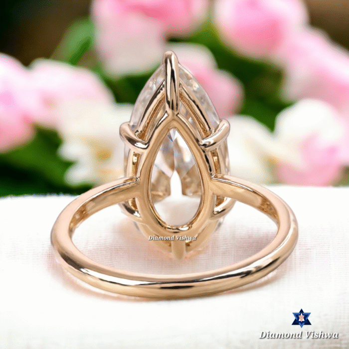 6.1ct Pear Moissanite Engagement Ring - Vintage Old Mine Cut Solitaire | Unique Solid Gold Pear Shaped Statement Ring | Large Classic Gemstone Anniversary Gift for Her - Image 2
