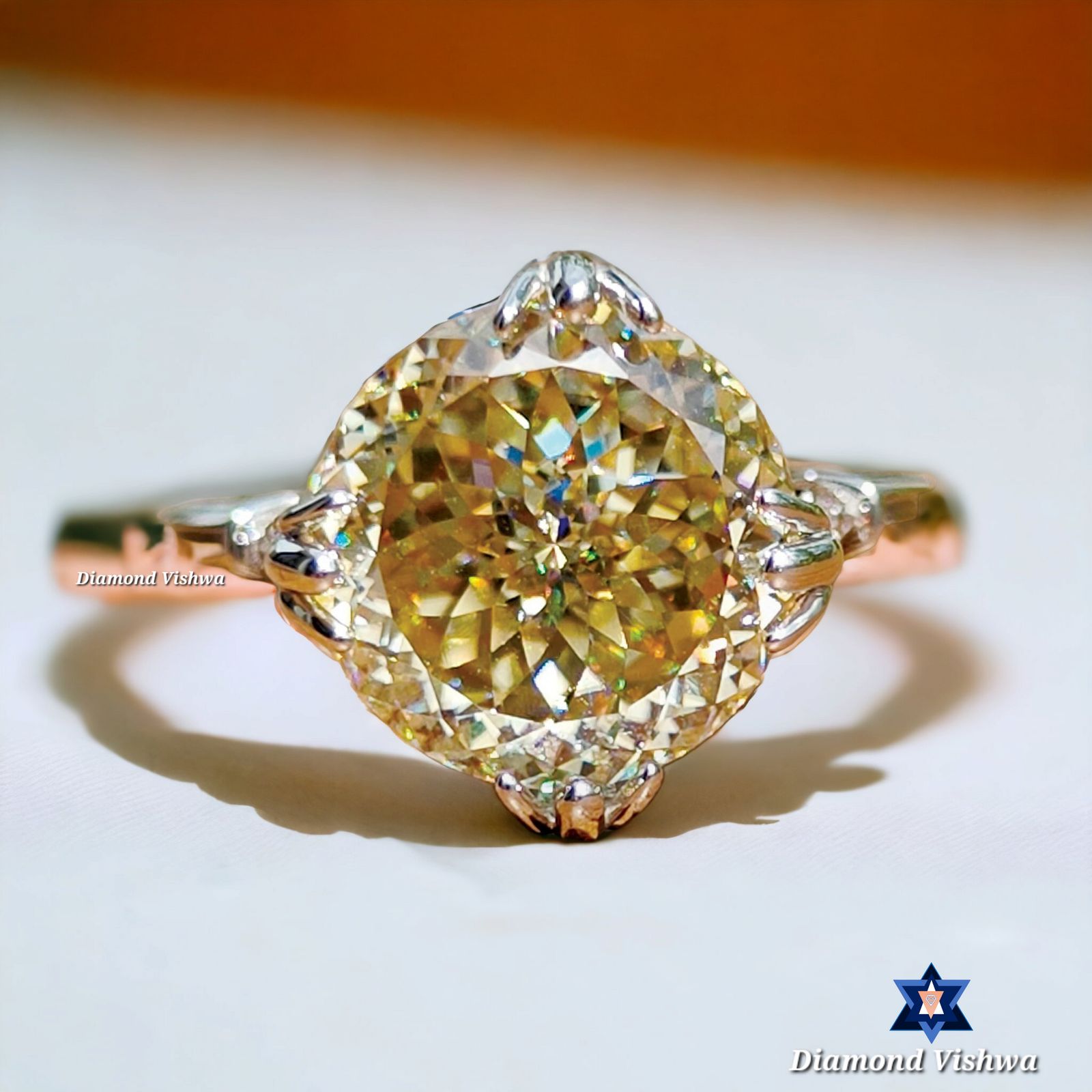 PhotoRoom-20230930_230546 Vintage Light Yellow Portuguese Cut Moissanite Engagement Ring - Antique Fish Tail Prong Design Anniversary/Wedding Band for Her - Image 1