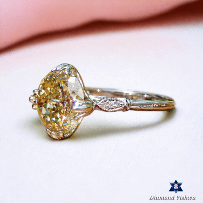 Vintage Light Yellow Portuguese Cut Moissanite Engagement Ring - Antique Fish Tail Prong Design Anniversary/Wedding Band for Her - Image 2