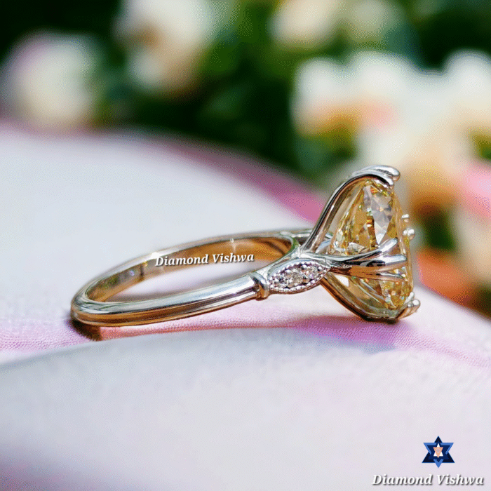 Vintage Light Yellow Portuguese Cut Moissanite Engagement Ring - Antique Fish Tail Prong Design Anniversary/Wedding Band for Her - Image 3