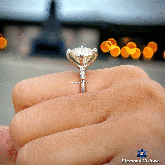 Vintage Light Yellow Portuguese Cut Moissanite Engagement Ring - Antique Fish Tail Prong Design Anniversary/Wedding Band for Her - Image 7