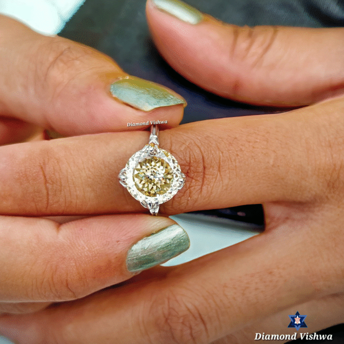 Vintage Light Yellow Portuguese Cut Moissanite Engagement Ring - Antique Fish Tail Prong Design Anniversary/Wedding Band for Her - Image 8