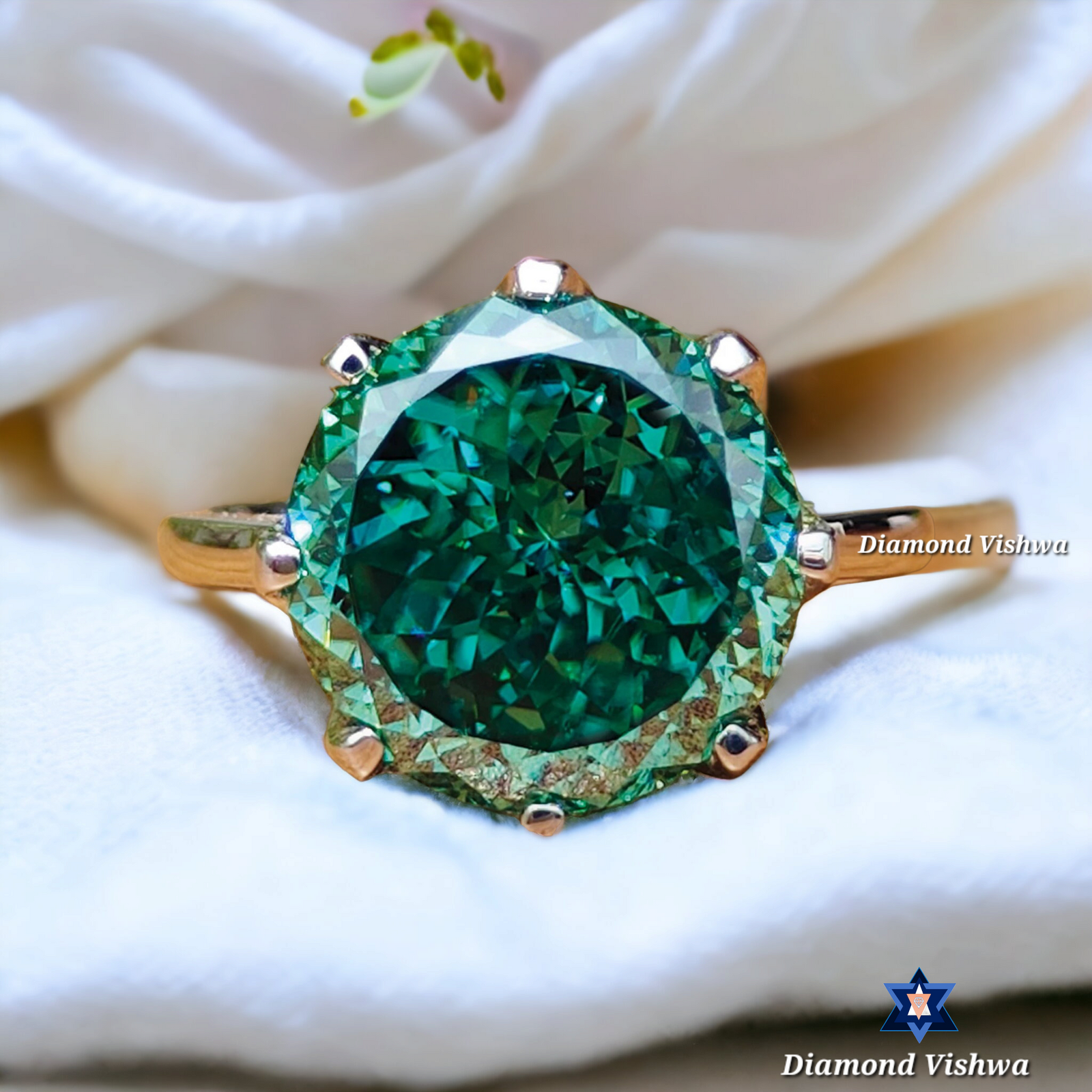 PhotoRoom-20230930_233613 Antique Portuguese Cut Green Moissanite Solitaire Engagement Ring - 8 Prong Wedding/Anniversary Band for Her - Image 1