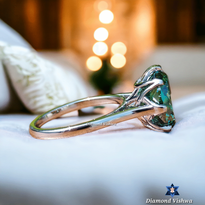 Antique Portuguese Cut Green Moissanite Solitaire Engagement Ring - 8 Prong Wedding/Anniversary Band for Her - Image 2