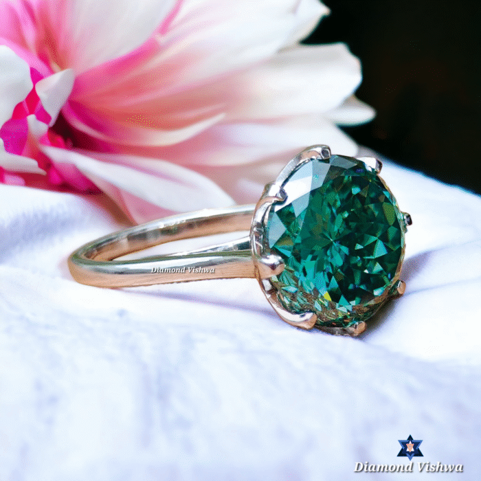 Antique Portuguese Cut Green Moissanite Solitaire Engagement Ring - 8 Prong Wedding/Anniversary Band for Her - Image 6