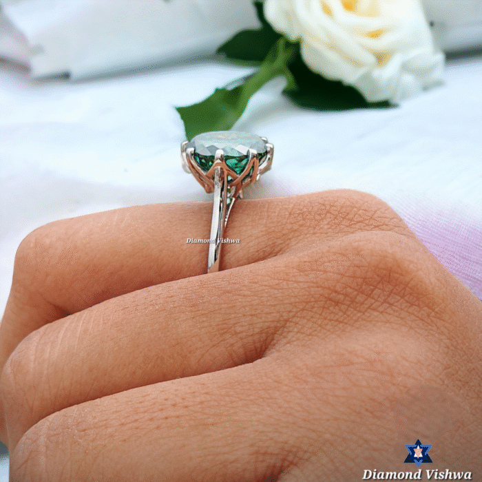 Antique Portuguese Cut Green Moissanite Solitaire Engagement Ring - 8 Prong Wedding/Anniversary Band for Her - Image 3