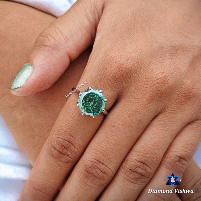 Antique Portuguese Cut Green Moissanite Solitaire Engagement Ring - 8 Prong Wedding/Anniversary Band for Her - Image 7