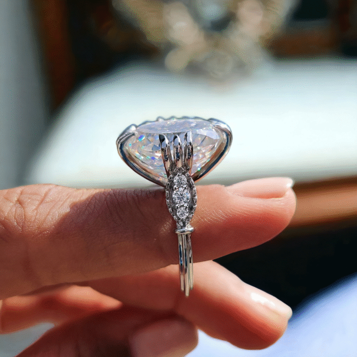 Vintage Style Engagement Ring, 17.81 TW Portuguese Cut Moissanite, Cathedral Milgrain Wedding Ring for He - Image 7