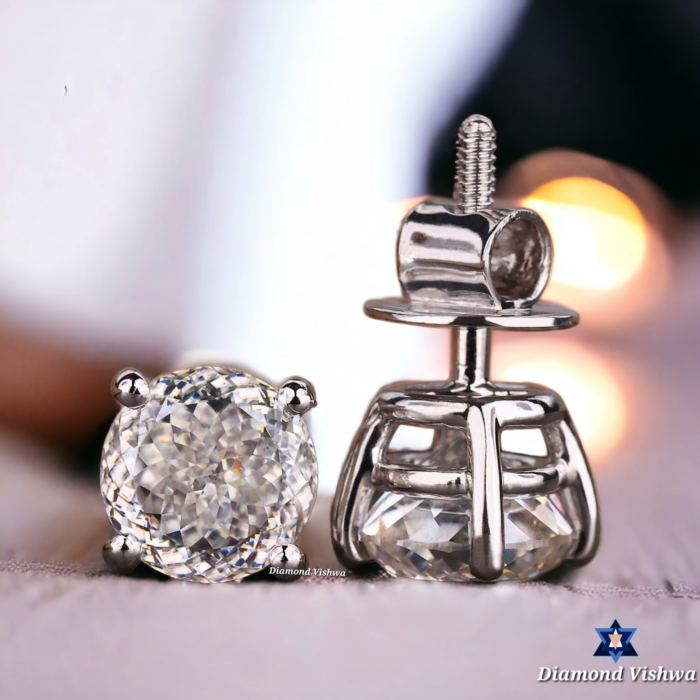 Colorless Moissanite Stud Earrings - Portuguese Cut Brilliant Gemstones | Screw Back Earrings for Women | Bridal Jewelry Gif - Image 2