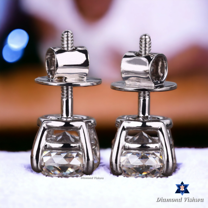 Colorless Moissanite Stud Earrings - Portuguese Cut Brilliant Gemstones | Screw Back Earrings for Women | Bridal Jewelry Gif - Image 3