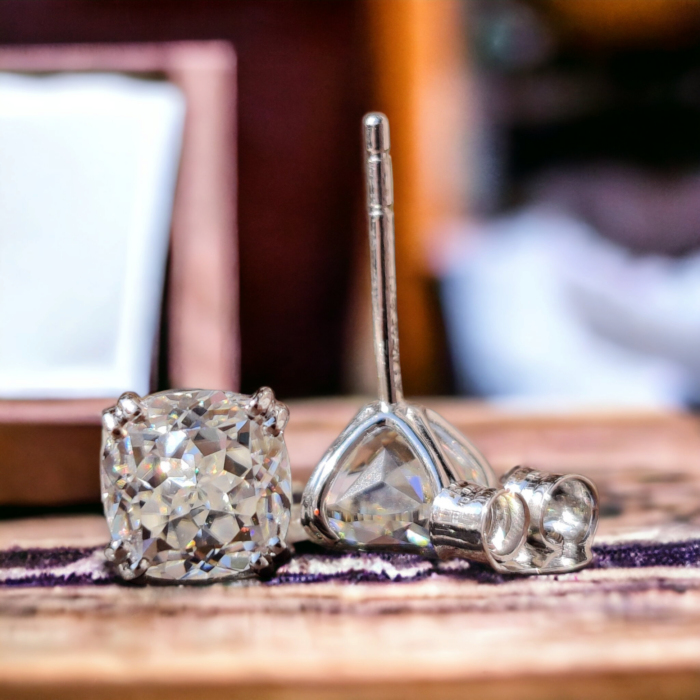 Cushion Crushed Ice Moissanite Earrings - Claw Prong Studs, Elegant Bridal Jewelry, Perfect Wedding Gift - Image 5