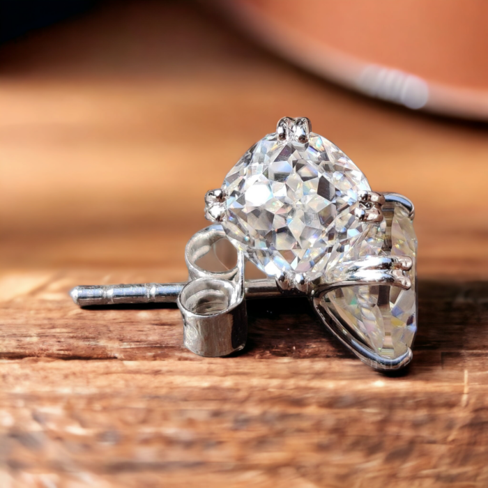 Cushion Crushed Ice Moissanite Earrings - Claw Prong Studs, Elegant Bridal Jewelry, Perfect Wedding Gift - Image 2