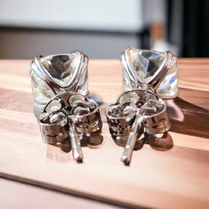 Cushion Crushed Ice Moissanite Earrings - Claw Prong Studs, Elegant Bridal Jewelry, Perfect Wedding Gift - Image 3