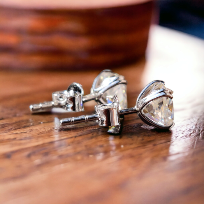 Cushion Crushed Ice Moissanite Earrings - Claw Prong Studs, Elegant Bridal Jewelry, Perfect Wedding Gift - Image 4