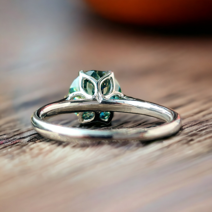 Cyan Blue Moissanite Ring - Portuguese Cut Solitaire, Engagement Ring, Perfect Proposal Gift - Image 5