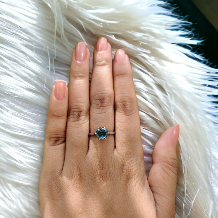 Cyan Blue Moissanite Ring - Portuguese Cut Solitaire, Engagement Ring, Perfect Proposal Gift - Image 7
