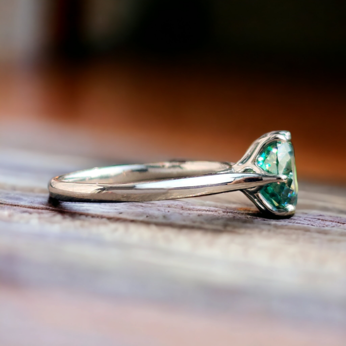 Cyan Blue Moissanite Ring - Portuguese Cut Solitaire, Engagement Ring, Perfect Proposal Gift - Image 3