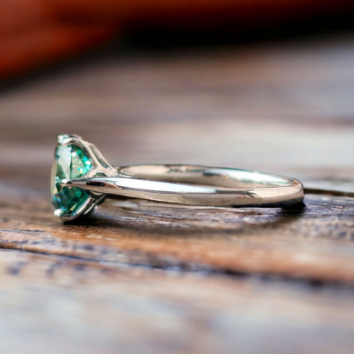 Cyan Blue Moissanite Ring - Portuguese Cut Solitaire, Engagement Ring, Perfect Proposal Gift - Image 4