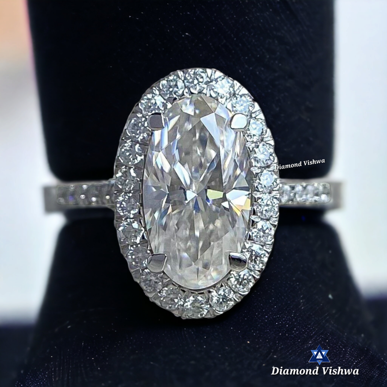 PhotoRoom-20231005_164044 Oval Moissanite Halo Engagement Ring - White Gold Anniversary Ring, Anniversary/Gift Ring for Her - Image 1