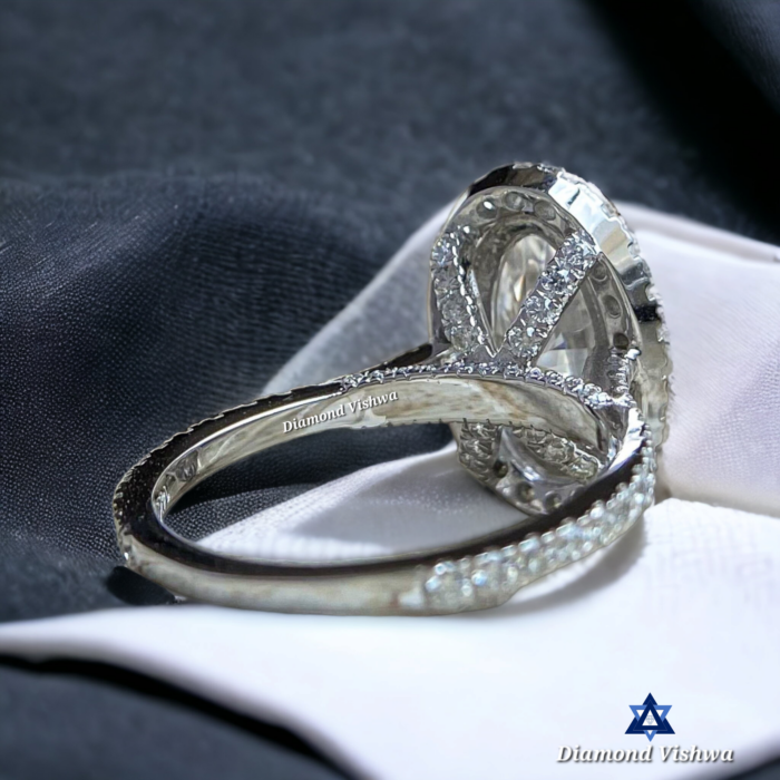 Oval Moissanite Halo Engagement Ring - White Gold Anniversary Ring, Anniversary/Gift Ring for Her - Image 7