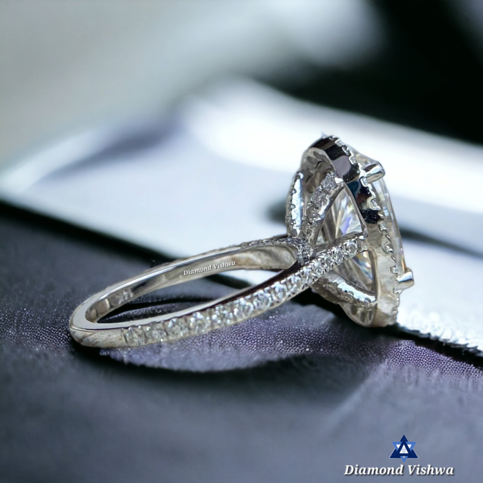 Oval Moissanite Halo Engagement Ring - White Gold Anniversary Ring, Anniversary/Gift Ring for Her - Image 5