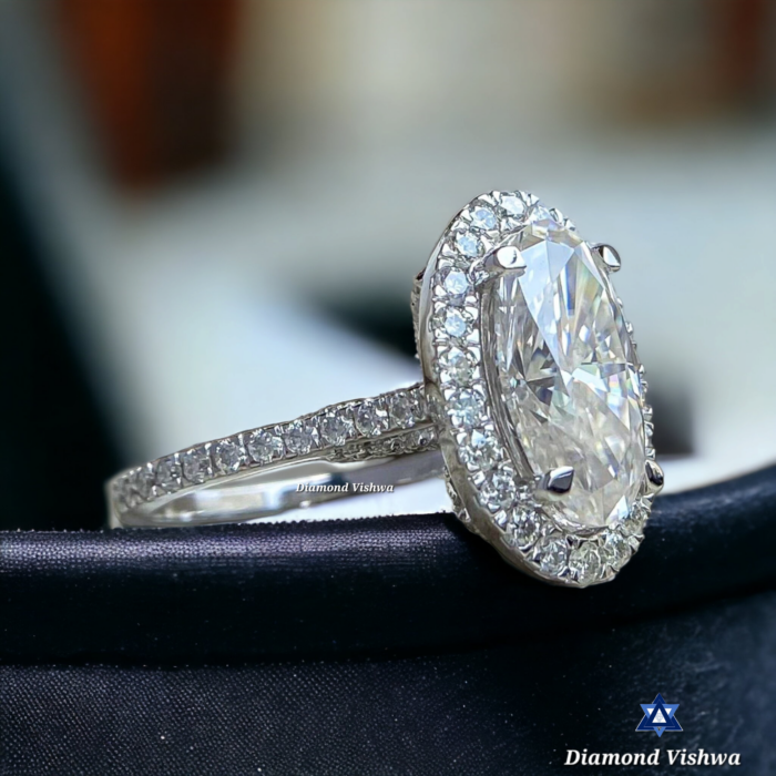 Oval Moissanite Halo Engagement Ring - White Gold Anniversary Ring, Anniversary/Gift Ring for Her - Image 4