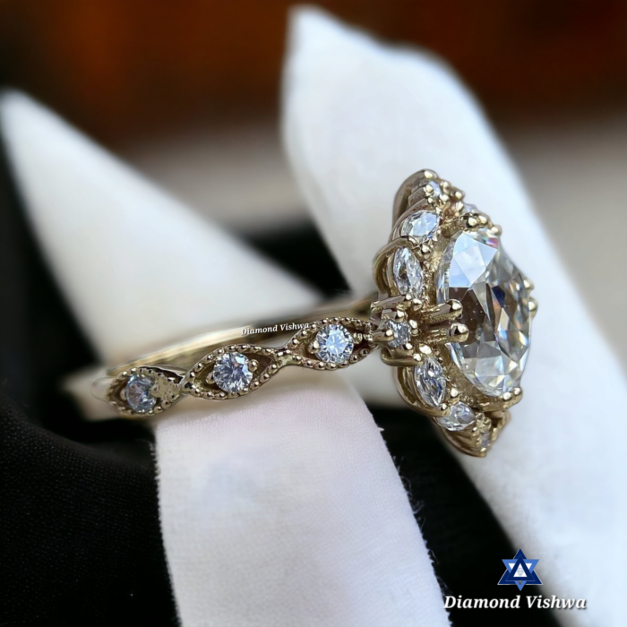 Oval Moissanite Halo Engagement Ring - White Gold Anniversary Ring, Anniversary/Gift Ring for Her - Image 6