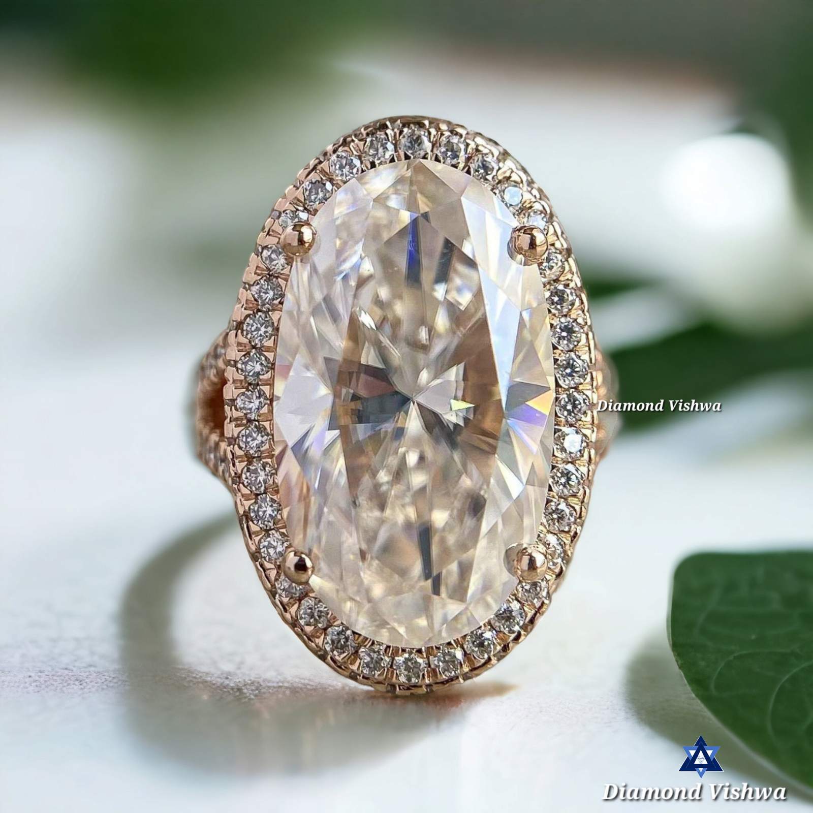 PhotoRoom-20231005_180533 Oval Moissanite Halo Engagement Ring - Yellow Gold Anniversary Ring, Anniversary/Gift Ring for Her - Image 1