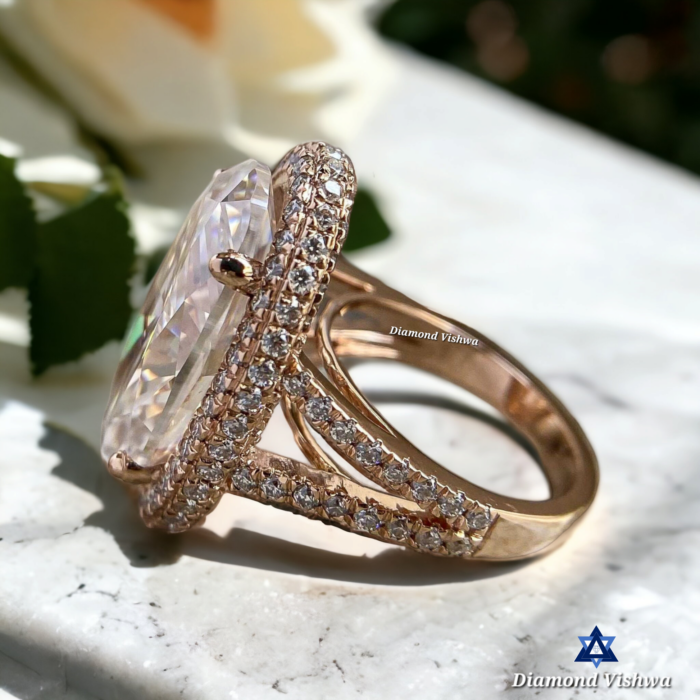 Oval Moissanite Halo Engagement Ring - Yellow Gold Anniversary Ring, Anniversary/Gift Ring for Her - Image 3