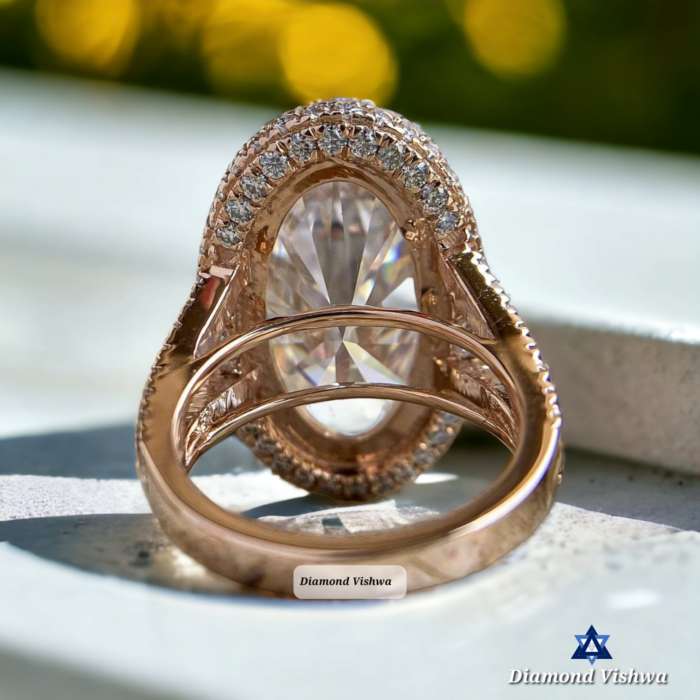 Oval Moissanite Halo Engagement Ring - Yellow Gold Anniversary Ring, Anniversary/Gift Ring for Her - Image 5