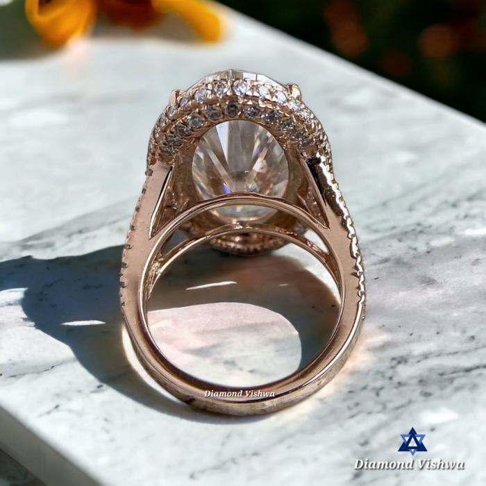 Oval Moissanite Halo Engagement Ring - Yellow Gold Anniversary Ring, Anniversary/Gift Ring for Her - Image 4