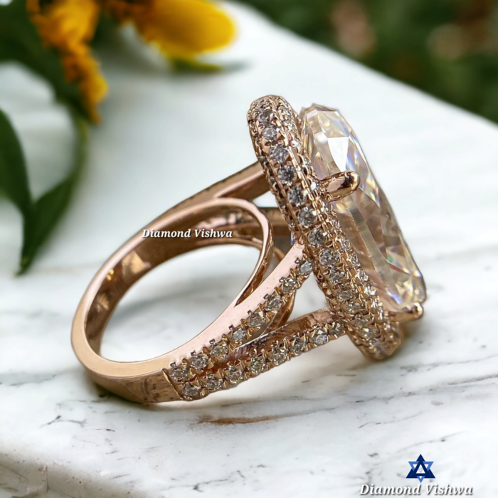 Oval Moissanite Halo Engagement Ring - Yellow Gold Anniversary Ring, Anniversary/Gift Ring for Her - Image 6