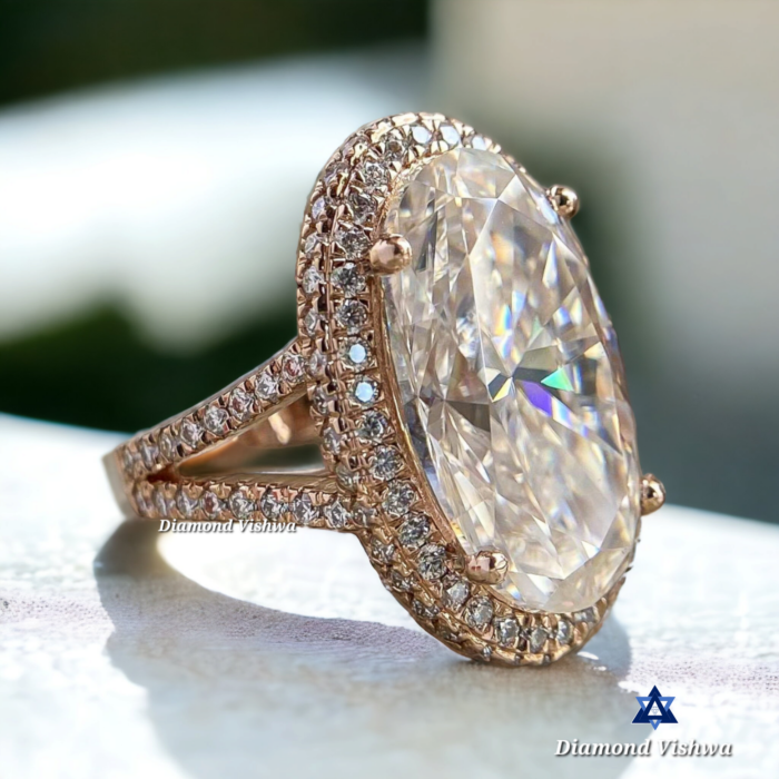 Oval Moissanite Halo Engagement Ring - Yellow Gold Anniversary Ring, Anniversary/Gift Ring for Her - Image 7