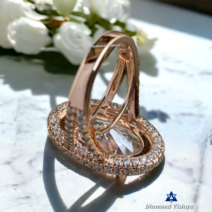 Oval Moissanite Halo Engagement Ring - Yellow Gold Anniversary Ring, Anniversary/Gift Ring for Her - Image 8