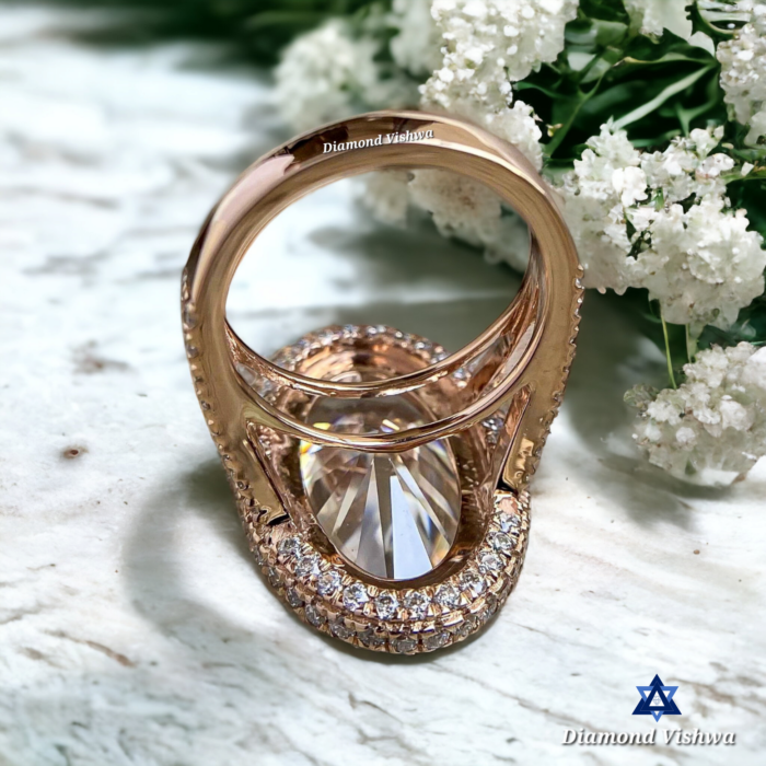 Oval Moissanite Halo Engagement Ring - Yellow Gold Anniversary Ring, Anniversary/Gift Ring for Her - Image 9