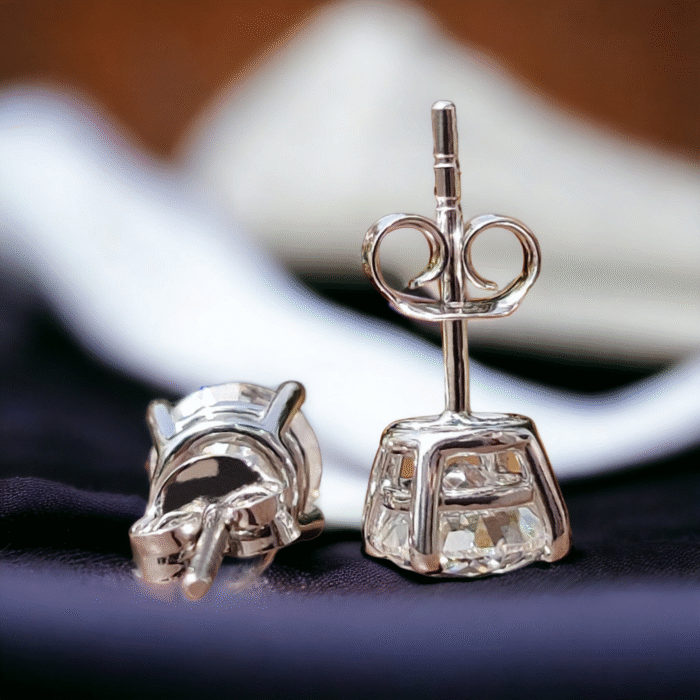 Round Crushed Ice Cut Moissanite Stud Earrings - Elegant Push Back Earrings for Daily Wear - Perfect Gift for Her - Image 3