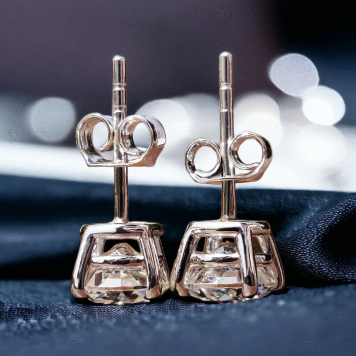 Round Crushed Ice Cut Moissanite Stud Earrings - Elegant Push Back Earrings for Daily Wear - Perfect Gift for Her - Image 2