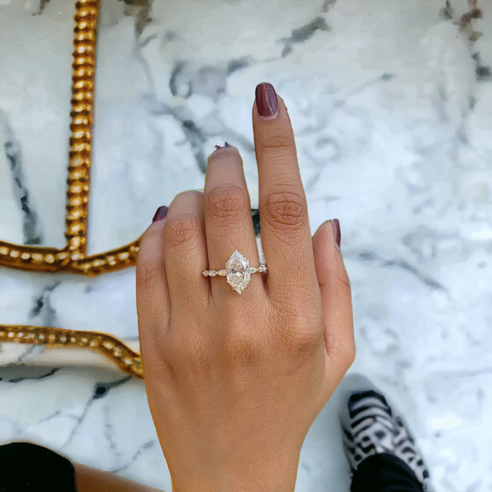 Dutch Marquise Moissanite Diamond Ring | Hidden Halo Design - Image 6