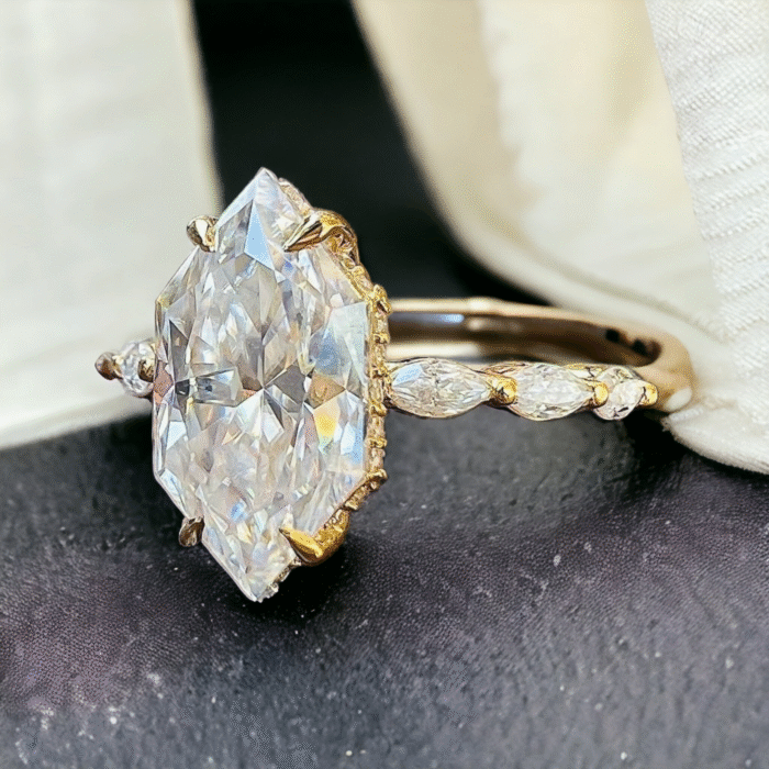 Dutch Marquise Moissanite Diamond Ring | Hidden Halo Design - Image 2