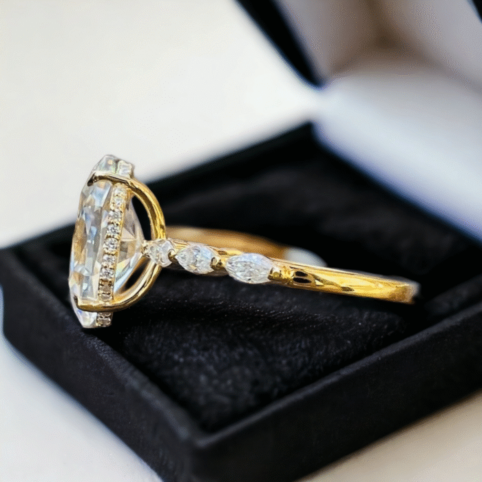 Dutch Marquise Moissanite Diamond Ring | Hidden Halo Design - Image 3