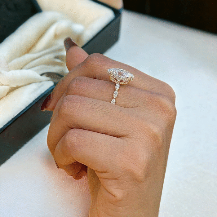 Dutch Marquise Moissanite Diamond Ring | Hidden Halo Design - Image 7