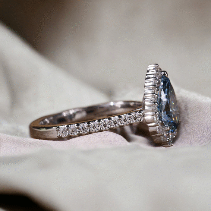 Pear Moissanite Blue Diamond Engagement Ring, Design for Women, Anniversary Wedding Ring - Image 2