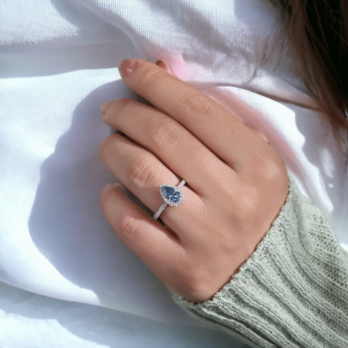 Pear Moissanite Blue Diamond Engagement Ring, Design for Women, Anniversary Wedding Ring - Image 6