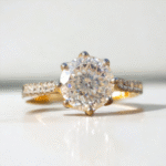 Portuguese Cut Moissanite Diamond Ring, Cathedral Style Half Pave Band, Elegant Solitaire Engagement Ring, Perfect Proposal Gift